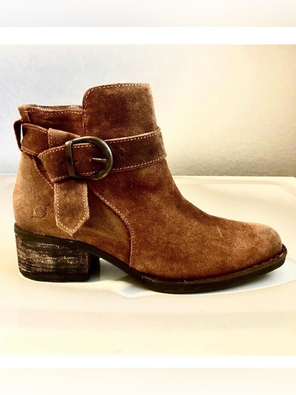 BORN Morocco Moto Ankle Bootie Distressed Suede Rust 6.5 NWOB
